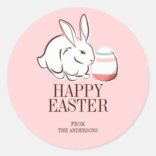 Pink Easter Bunny and Egg Happy Easter Sticker