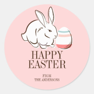 Pink Easter Bunny and Egg Happy Easter Sticker
