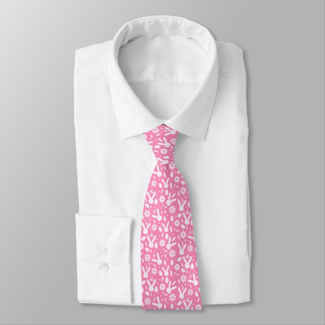 Pink Easter Bunny Ears Neck Tie (Tied)