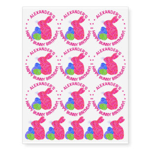 Pink Easter Bunny Easter Themed Birthday Party Temporary Tattoos
