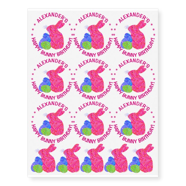 Pink Easter Bunny Easter Themed Birthday Party Temporary Tattoos (Front)