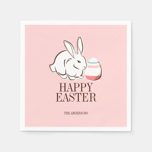Pink Easter Bunny  Egg Happy Easter Paper Napkins
