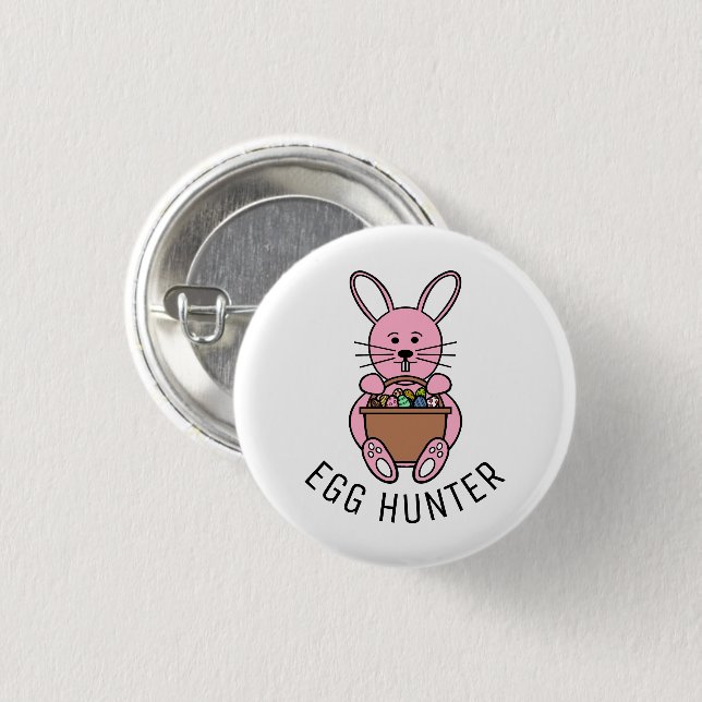 Pink Easter Bunny, Egg Hunter Button (Front & Back)