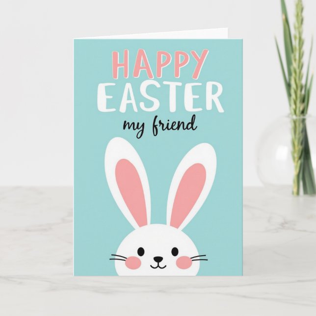 Pink Easter Bunny Friend Card (Front)