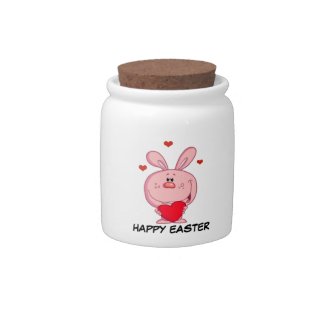 Pink Easter Bunny Holding Heart Candy Jar