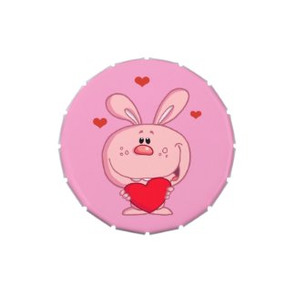 Pink Easter Bunny Holding Red Heart Party Favor Jelly Belly Candy Tin