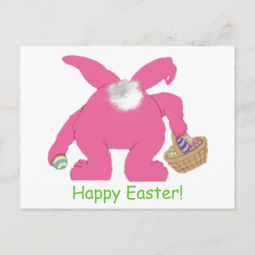 Pink Easter Bunny Holiday Postcard