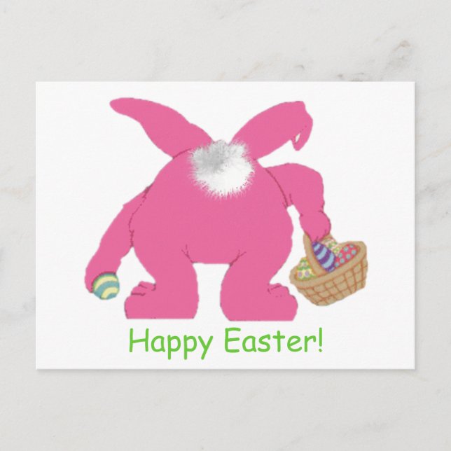 Pink Easter Bunny Holiday Postcard (Front)