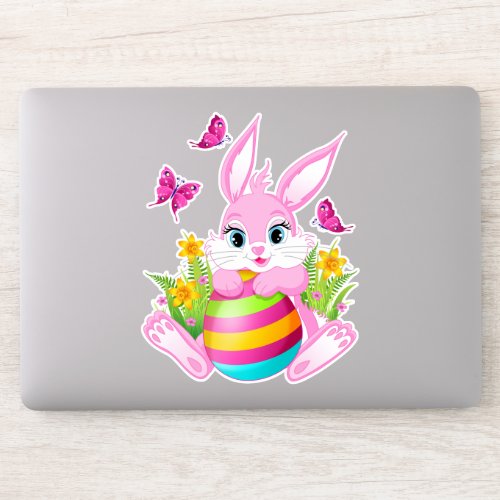 Pink Easter Bunny Laptop Sticker