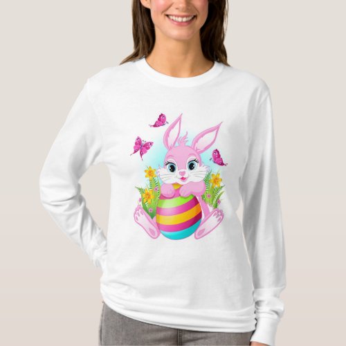 Pink Easter Bunny Long Sleeve T_Shirt