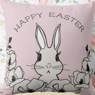 Pink Easter Bunny Magnolia Flower Custom   Throw Pillow