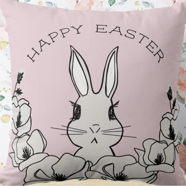 Pink Easter Bunny Magnolia Flower Custom   Throw Pillow (Creator Uploaded)