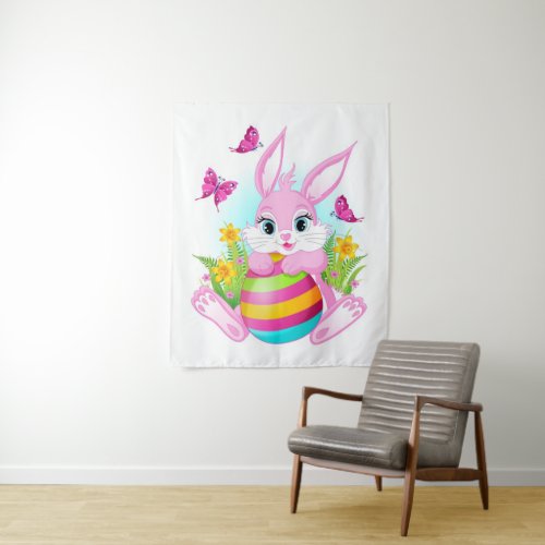 Pink Easter Bunny Medium Wall Tapestry