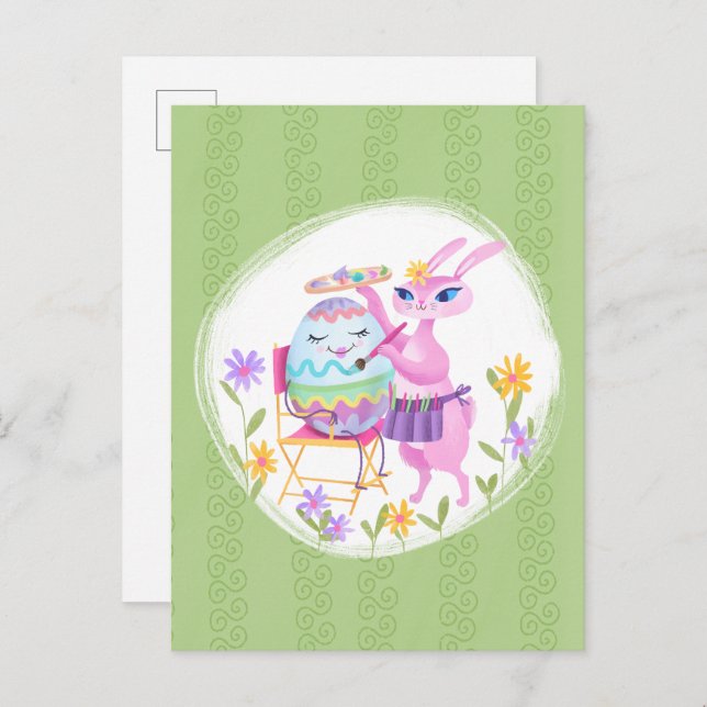 Pink Easter Bunny Rabbit and Egg Postcard (Front/Back)
