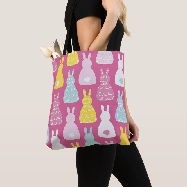 Pink Easter Bunny Rabbit Cute Pattern Tote Bag (Close Up)