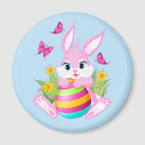 Pink Easter Bunny Round Magnet