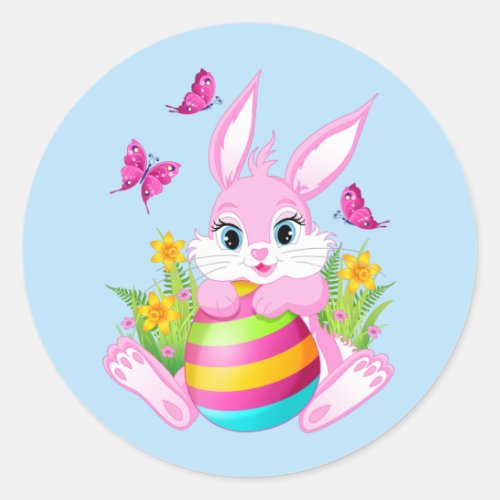 Pink Easter Bunny Round Stickers