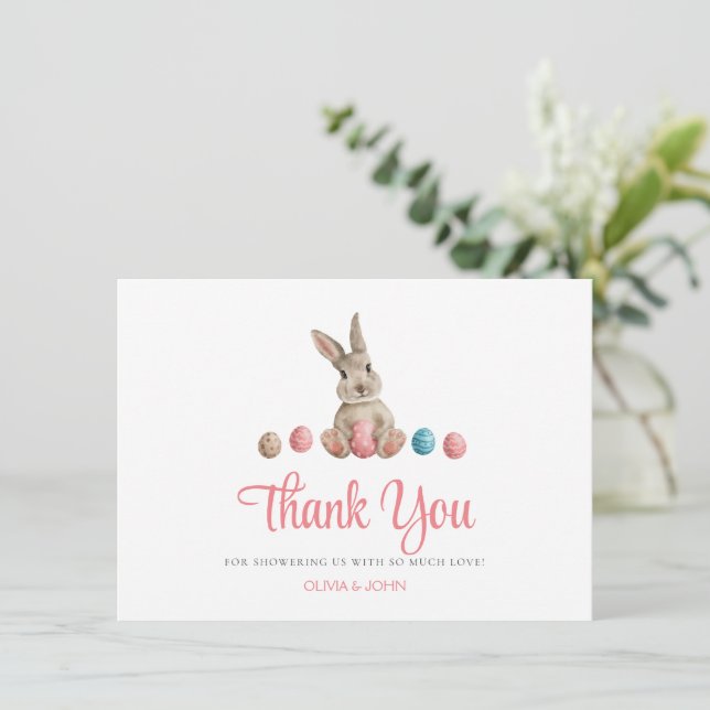 Pink Easter Bunny  Thank You Card (Standing Front)