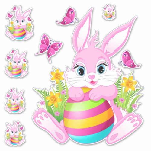 Pink Easter Bunny Vinyl Sticker