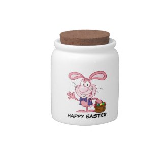 Pink Easter Bunny with Basket of Eggs Candy Jar