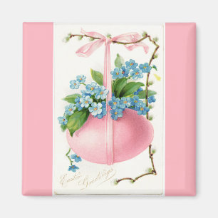 Pink Easter Egg and Flowers Magnet