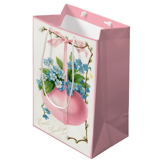 Pink Easter Egg and Flowers Medium Gift Bag (Front Angled)