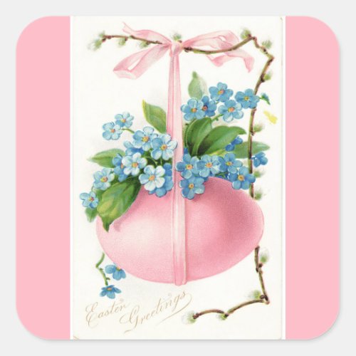 Pink Easter Egg and Flowers Square Sticker