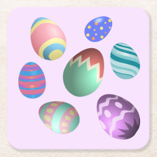 Pink Easter Egg Easter Party Egg Hunt Pastel Cute Square Paper Coaster