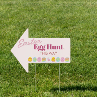 Pink Easter Egg Hunt Party Direction Yard Sign