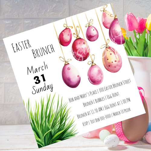 Pink Easter Eggs and a Tuft of Green Grass Invitation