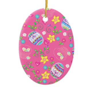 Pink Easter eggs, flowers and baskets Christmas Tree Ornament