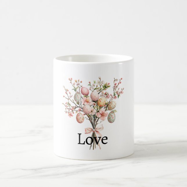 Pink Easter Eggs Flowers Bouquet Coffee Mug (Center)