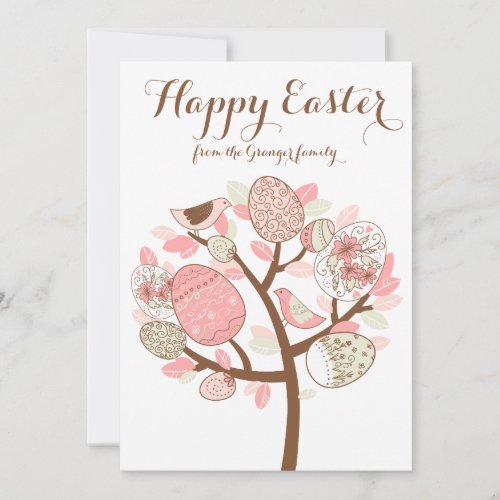 Pink Easter Eggs Tree  Happy Easter Flat Card