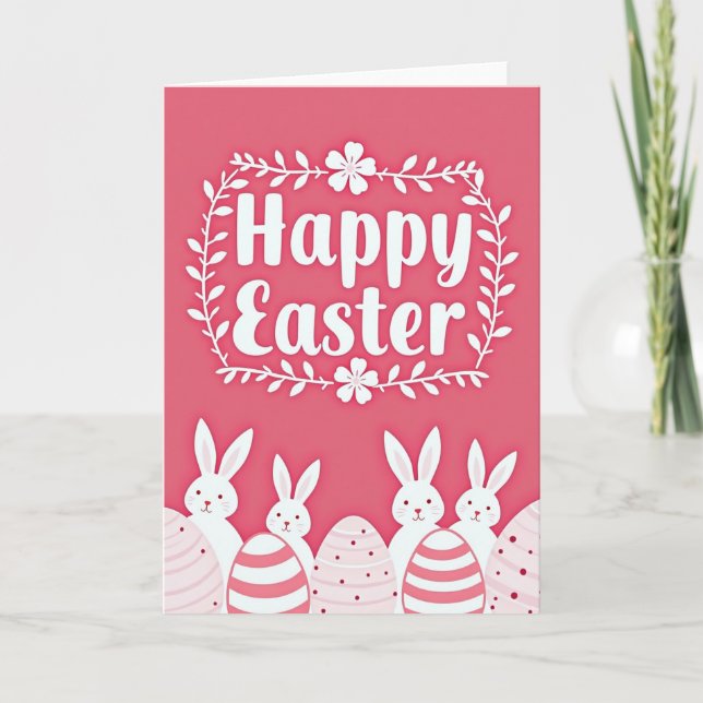 Pink Easter Pattern Rabbit Card (Front)