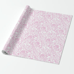 Pink Easter Rabbit Eggs Carrot Butterfly Flowers Wrapping Paper