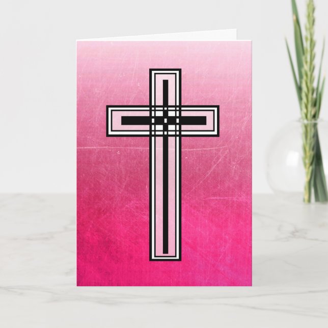 Pink Easter Religious Cross and Quote Card (Front)
