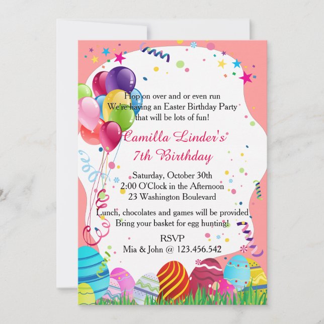 Pink Easter Sunday Birthday Party Invites (Front)