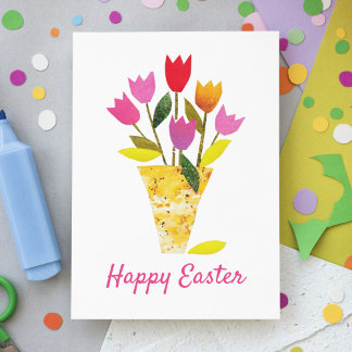 Pink Easter Tulips Original Art Floral Traditional Holiday Card