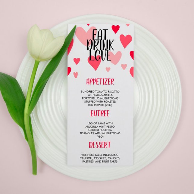 Pink Eat Drink Love Valentine's Day Dinner Party Menu (Creator Uploaded)