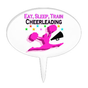 PINK EAT SLEEP TRAIN CHEERLEADING CAKE TOPPER