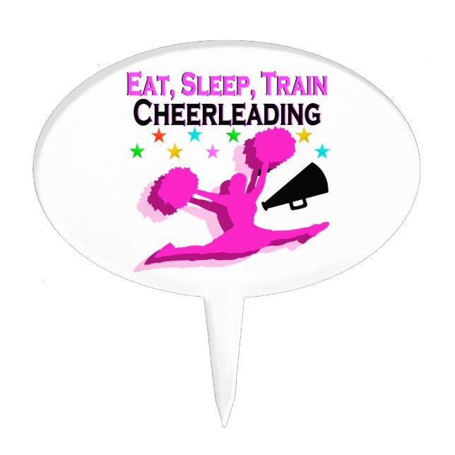 PINK EAT SLEEP TRAIN CHEERLEADING CAKE TOPPER (Front)