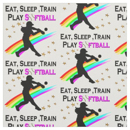 PINK EAT, SLEEP, TRAIN, PLAY SOFTBALL DESIGN FABRIC