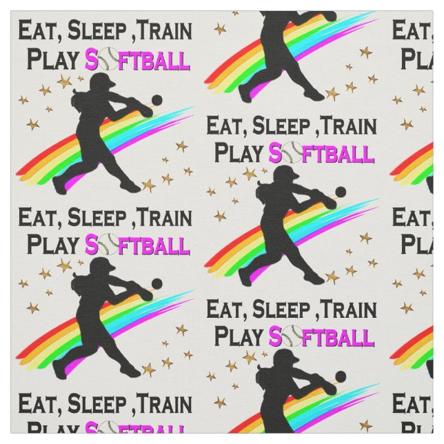 PINK EAT, SLEEP, TRAIN, PLAY SOFTBALL DESIGN FABRIC (Swatch)
