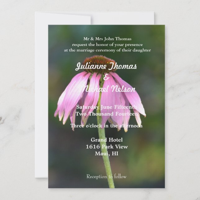 Pink Echinacea Floral Wedding Invitation (Front)