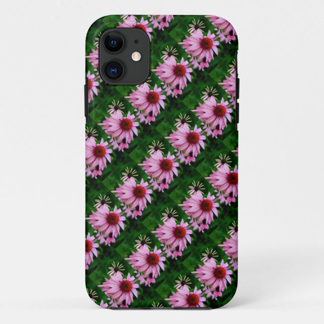 pink echinacea flowers on green case (Back)