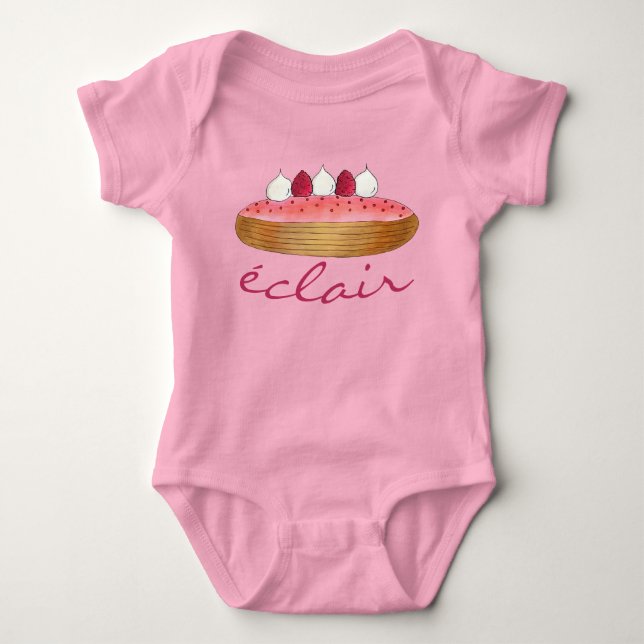 Pink Eclair French Choux Pastry Baking Patisserie Baby Bodysuit (Front)