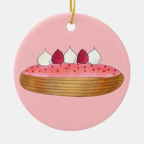 Pink Eclair French Choux Pastry Baking Patisserie  Ceramic Ornament