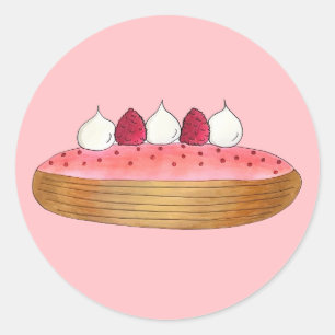 Pink Eclair French Choux Pastry Baking Patisserie Classic Round Sticker