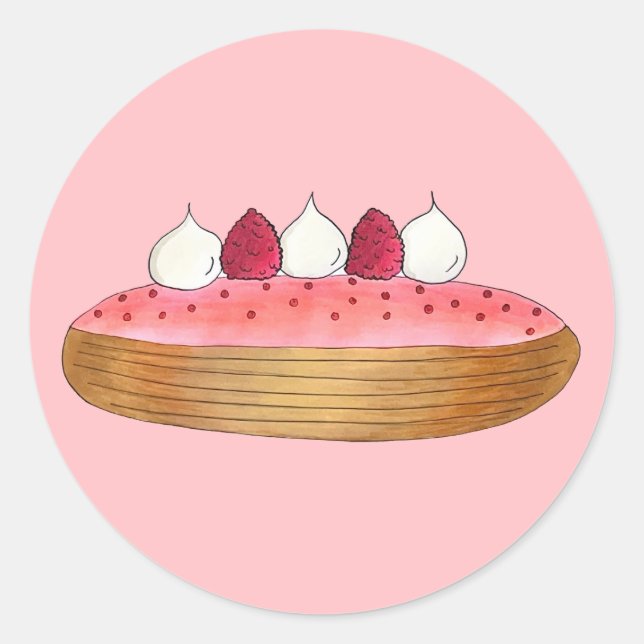 Pink Eclair French Choux Pastry Baking Patisserie Classic Round Sticker (Front)