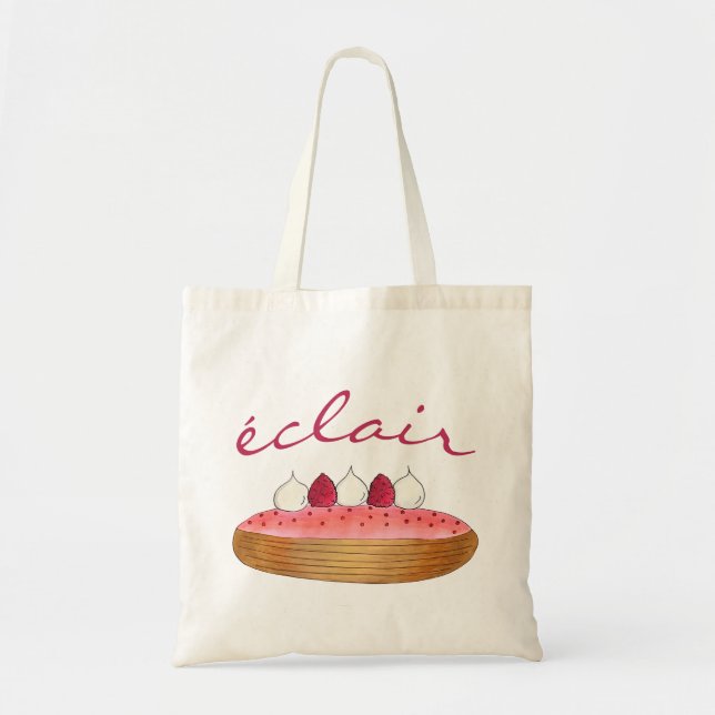 Pink Eclair French Choux Pastry Baking Patisserie Tote Bag (Front)